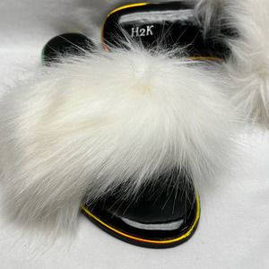 H2K Furry Slide Slippers White Faux Fur Women’s Size 10